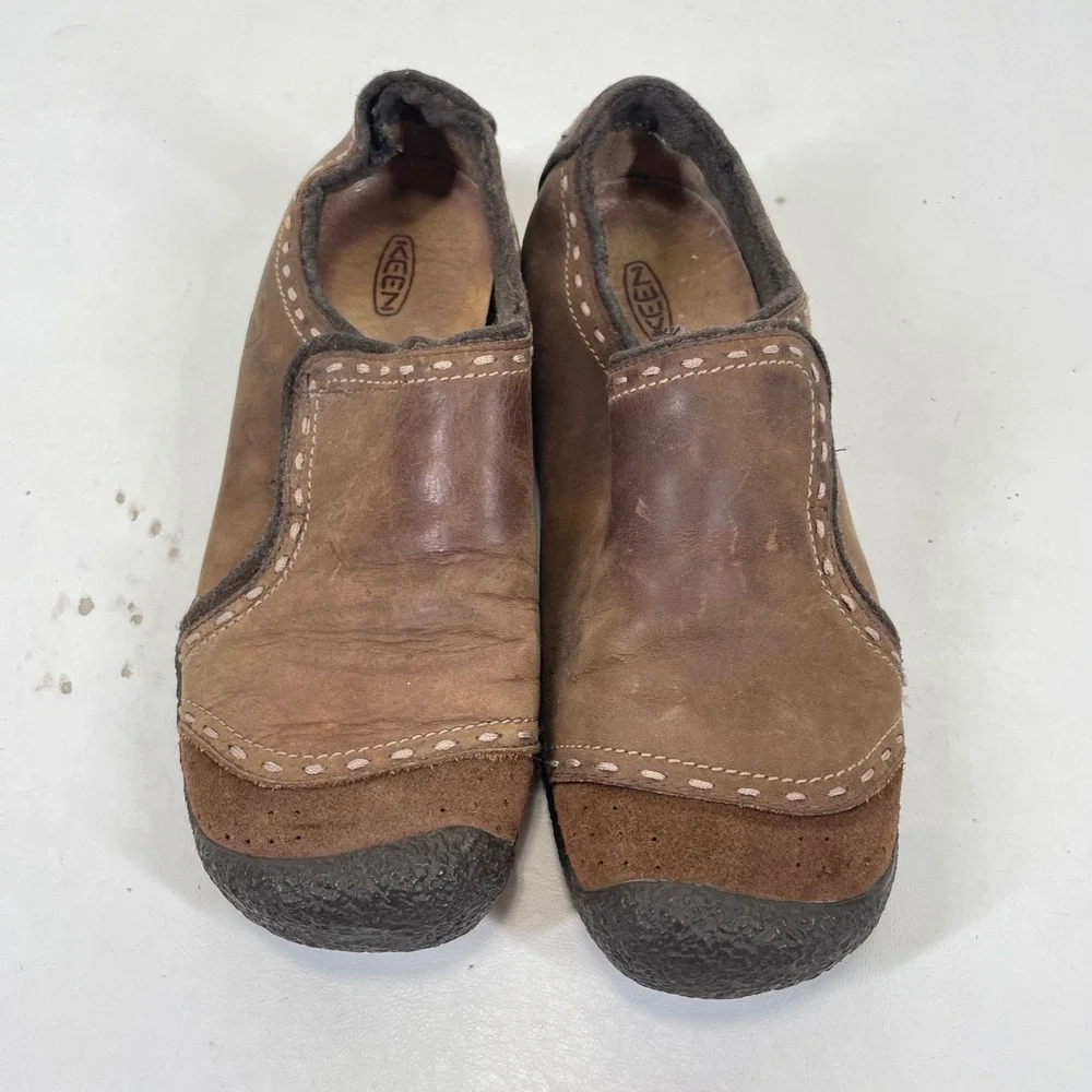 Keen Presidio Brown Leather Suede Slip On Shoes Womens 8.5 Contrast Stitching